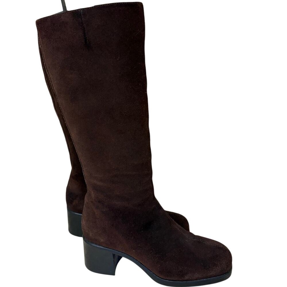 90s Y2K Bernardo Brown Suede Block Heel Calf Boots